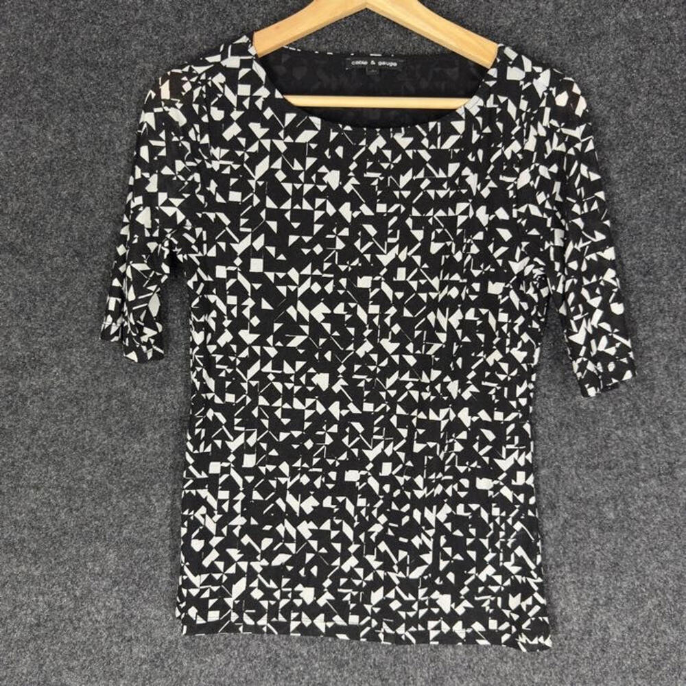Cable & Gauge Blouse Women S Small Black Geometric Short Sleeve Round Neck